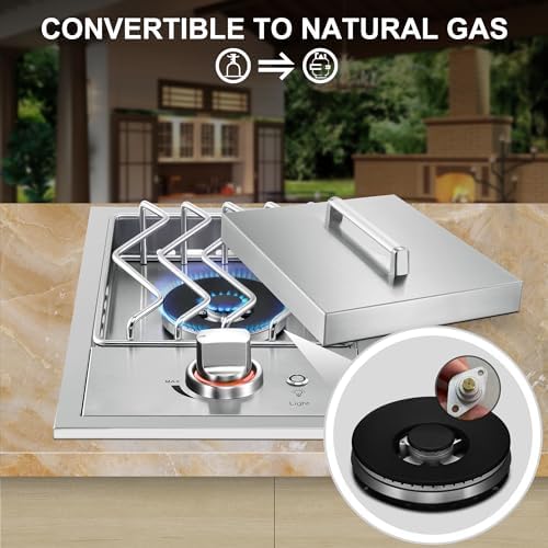 Single Grilling Side Burners for Outdoor Kitchen, 15,000BTU Liquid Propane Side Burner, Duty Heavy 304 Stainless Steel, Convertible to Natural Gas, Drop-in Side Burner for Outdoor BBQ Grill Island - Image 3