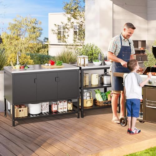 Stainless Steel Outdoor Sink with Cabinet, Large Capacity Stainless Steel Countertop, Outdoor Kitchen Sink Station, Utility Sink with Shelves for Patio, Garage, Laundry, 24"D x 47"W x 37"H - Image 6