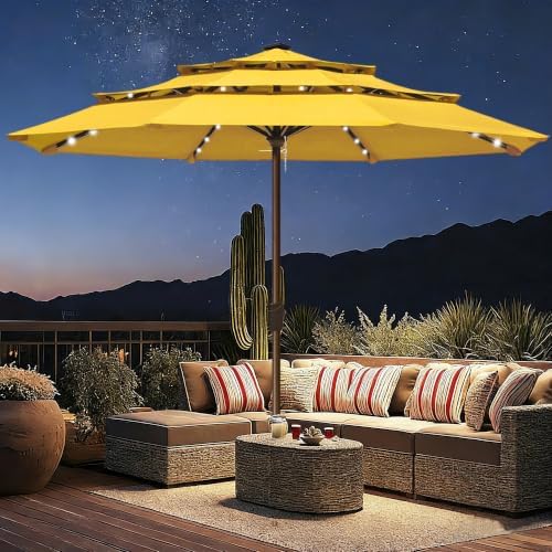 EliteShade USA 10-Year-Non-Fading 10ft 3-Tier Market Patio Umbrella, Commercial Table Umbrella with 80 Solar LED Lights, Crank Open, Windproof & UPF 50+ UV Protection for Garden, Deck, Pool, Backyard, No Tilt, Sunflower Yellow - Image 3