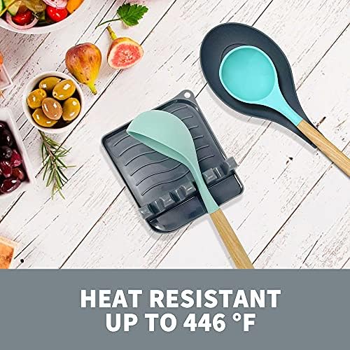 2 Pack Multiple Utensil Spoon Rest with Drip Pad Non-Slip Heat Resistant Kitchen and Grill Spoon Holder for Spatula, Ladle, Tongs, Kitchen Gadgets, and Cooking Accessories (Silver Gray) - Image 5