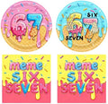 6 7 Birthday Decorations,40Pcs Colorful Donut Ice Cream Theme Six Seven Tableware,Disposable Paper Plates and Napkins Set for Kids Teens Meme Lovers Viral Six Seven Birthday Party Supplies,Serve 20 by DURYGEN