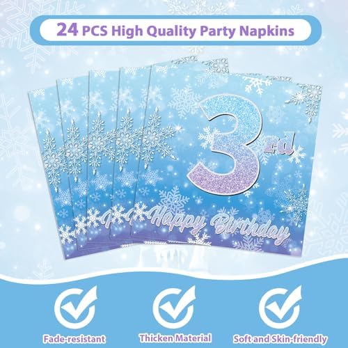 Snowflake Winter Wonderland 3rd Birthday Paper Plates Napkins Forks Disposable Dinnerware Happy 3rd Birthday Blue and Purple Winter Snowflake Tableware for Kids Christmas onderland Party Decorations - Image 4