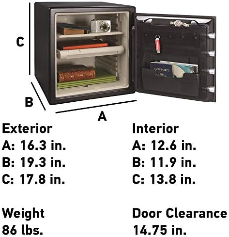 SentrySafe Fireproof and Waterproof Black Steel Home Safe with Dial Combination Lock for Cash, or Documents, 1.23 Cubic Feet, 17.8 x 16.3 x 19.3 x Inches, SFW123CU - Image 4