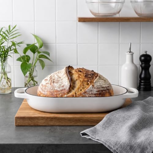 VORRINGARD Enameled Cast Iron Dutch Oven Pot with Dome Lid, Oval Bread Oven for Homemade Sourdough Bread Baking, Oven Safe up to 500°F, 6 Quart, White - Image 5