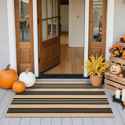 Striped Fall Door Mat 24"x51" Outdoor Rug Cotton Washable Fall Decor - Image 3