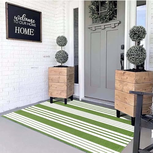 Green and White Outdoor Rug 3'x 5'Washable Area Rug Layered Doormat - Image 7