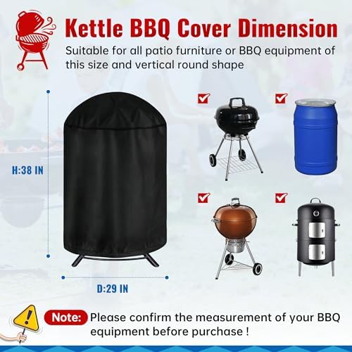 iCOVER Round Grill Cover, 29" Dia x 38" H Dome Smoker Cover, Waterproof Charcoal Kettle Grill Cover, UV Resistant BBQ Cover, Outdoor Barbecue Cover for Weber Char-Broil, Brinkmann and More - Image 2