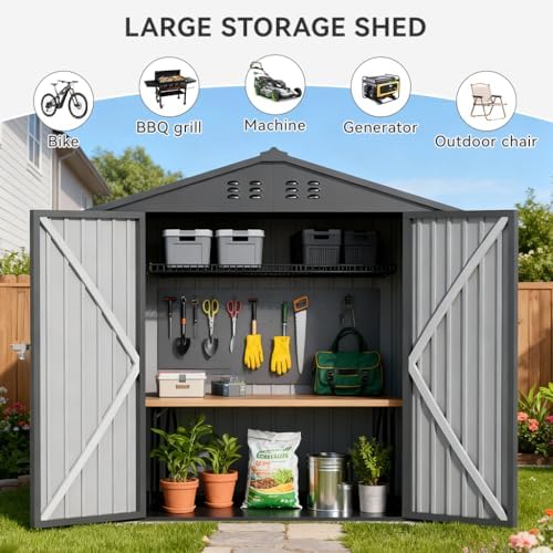 COMHOMA 6'x4' Shed Outdoor Storage Metal with Lockable Doors & Vents - Image 3