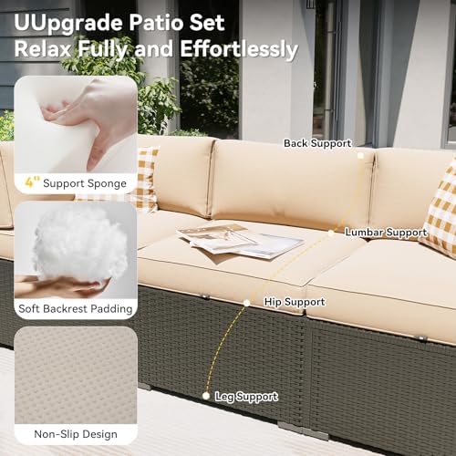 Aoxun Patio Furniture Set with Fire Pit Table, 8 Piece Outdoor Sectional Sofas, Wicker Rattan Outdoor Furniture with Thickened Cushion for Backyard, Garden Beige - Image 2