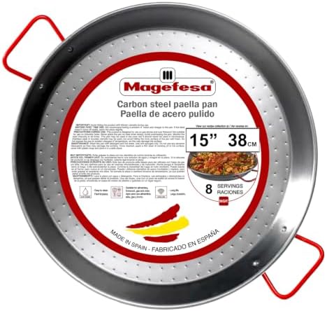 Magefesa 15" Carbon Steel Paella Pan – 38 cm - 8 Servings, Durable & Lightweight with Dimpled Surface, Ideal for Outdoor Cooking & Traditional Valencian Paella by Magefesa