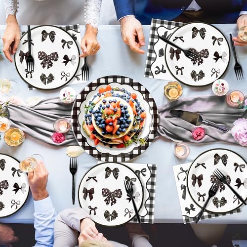 96Pcs Black Bow Coquette Watercolor Disco Ball Party Plates Supplies - Party Tableware Decorations Disposable Paper Plates Napkins Forks for Birthday Bachelorette Engagement, Serves 24 - Image 5