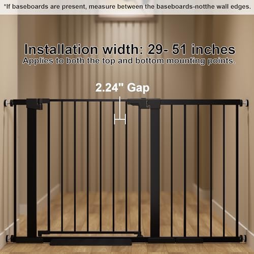 29-51 inches Extra Wide Metal Baby Gate for Stairs/Doorways, 30 inches Tall Pressure Mounted Pet Gates, Auto-Close Child Safety Gate, No Drilling Easy Walk-Through Dog Gate Indoor, Black - Image 3