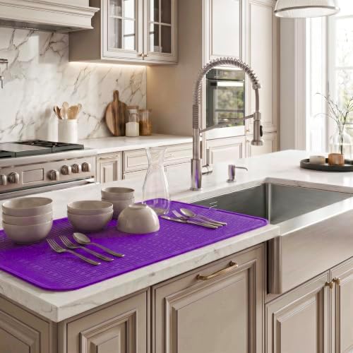 MicoYang Silicone Dish Drying Mat for Multiple Usage,Easy clean,Eco-friendly,Heat-resistant Silicone Mat for Kitchen Counter or Sink,Refrigerator or Drawer Liner Purple 5XL 36inches x 18inches - Image 5