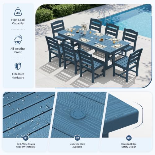 KINGYES Outdoor Armless Dining Chairs Set of 4,HDPE Patio Chairs,Blue - Image 3