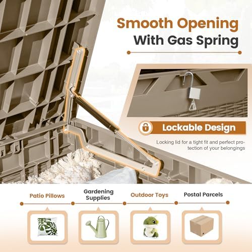 Greesum 100 Gallon Resin Patio Storage Box for Garden Tools, Coffee - Image 2