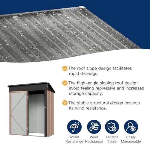 Aoxun 5x2.7 FT Shed Outdoor Storage Shed Brown - Image 3