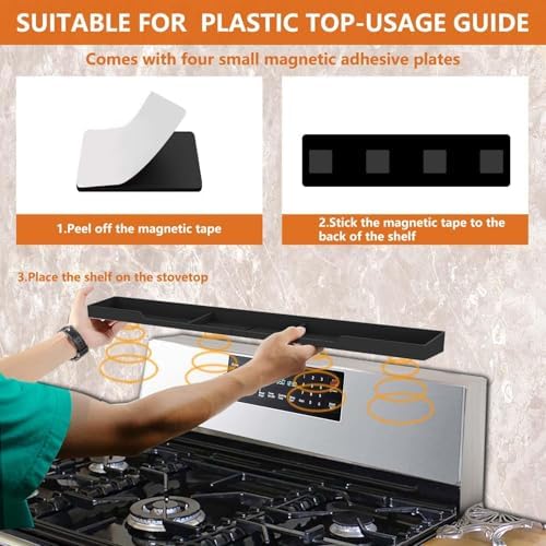 AWOKE Stove Top Shelf 30 Inch - Silicone Material Magnetic Shelf for Stove - 3 Functional Partitions Kitchen Spice Rack Organizer-Black,Kitchen Gadgets Storage Organization (Pack of 2) - Image 5