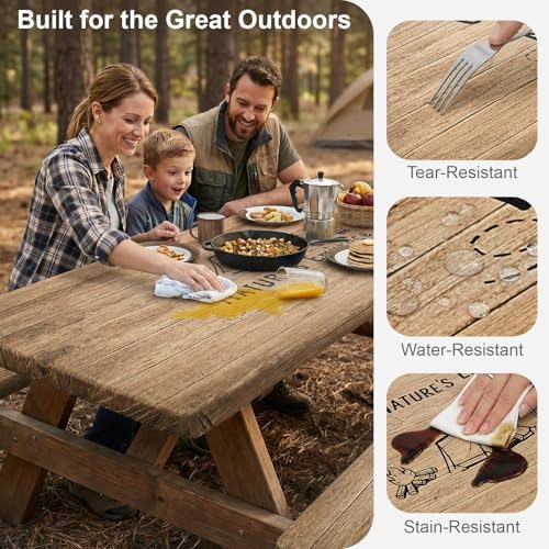 Picnic Table Cover with Bench Covers Camping Tablecloth Set with Pocket - Image 3