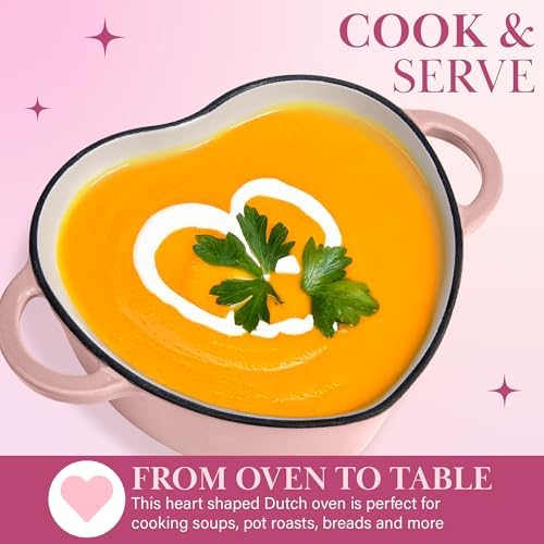 Paris Hilton Enameled Cast Iron Dutch Oven Pot with Lid, Heart-Shaped Dutch Oven, Durable Cast Iron Pot with Dual Handles, Oven Safe to 500°F, Works on All Stovetops, 2-Quart, Pink - Image 3