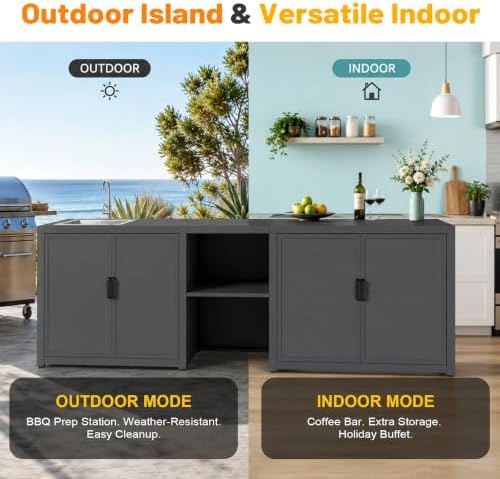 Domi Outdoor Kitchen Island with Sink and Storage, 3-Piece Modular Station - Image 7