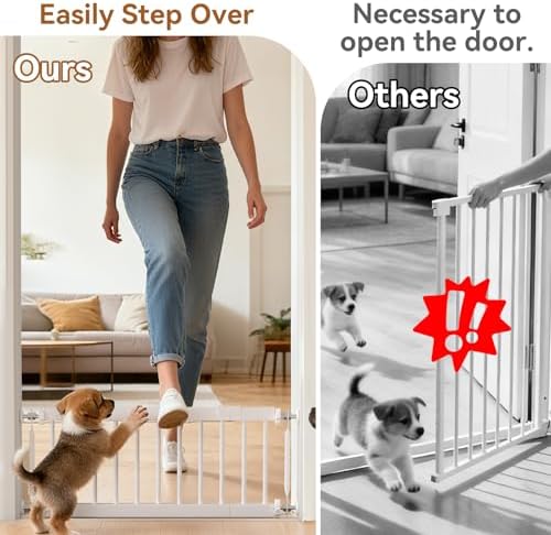 Fldofaves Dog Gate - 18"-45" Adjustable Extra Wide Metal Baby Gate to Step Over, 10" Tall Small Pet Gate with 3 Extension Kits, Pressure Mounted for Doorways & Stairs - Image 3