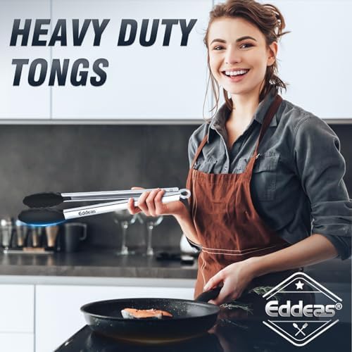 Kitchen Tongs with Silicone Tips, Heat Resistant 600 Degrees All Metal handle Locking Tongs For Cooking with Rubber Tips, Heavy Duty Stainless steel Food Tongs, Set of 3-7" 9" & 12" Black - Image 5