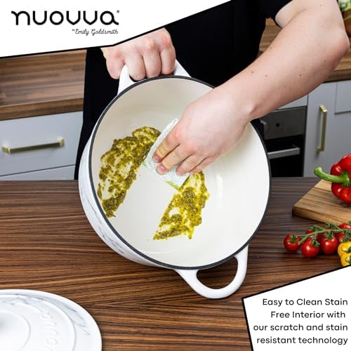 Cast Iron Dutch Oven with Lid – Non-Stick Ovenproof Enamelled Casserole Pot – Sturdy Dutch Oven Cookware – Marble, 6.4-Quart, 28cm – by Nuovva - Image 6