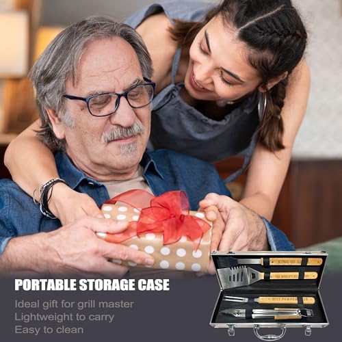 Poppy Gifts from Grandkids Christmas, Heavy Duty Wooden BBQ Grilling Accessories Kit for Backyard, Poppy Thick Stainless Steel Grill Utensils with Non-Slip Handle Tools in Portable Bag Birthday - Image 6