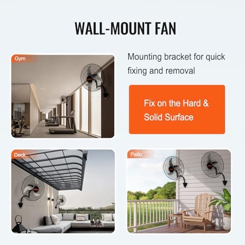 VEVOR 18 Inch Wall Mount Fan, Oscillating, 3-Speed, 4000 CFM, 2 Pack - Image 6