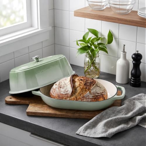 VORRINGARD Enameled Cast Iron Dutch Oven Pot with Dome Lid, Oval Bread Oven for Homemade Sourdough Bread Baking, Oven Safe up to 500°F, 6 Quart, Green - Image 4