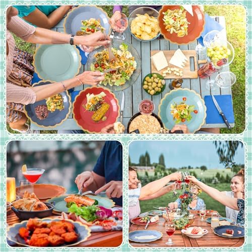 96 Pcs Blue and Orange Paper Plates 9 Inch Gradient Scalloped Paper Plates Disposable Dinner Dessert for Birthday Wedding Bridal Party Supplies, 6 Colors - Image 5