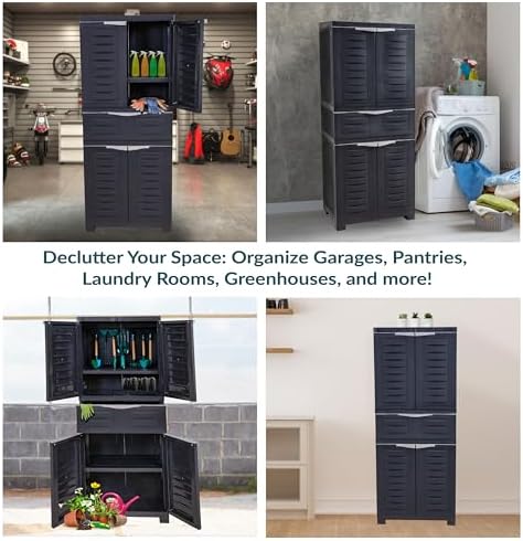Sunnydaze 57" Garage Storage Cabinet with Doors & Shelves, Charcoal - Image 5