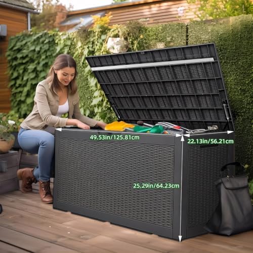 PatioZen 120 Gallon Outdoor Deck Box,Waterproof Resin Outdoor Storage Boxes, Outside Storage Lockable Container for Garden Tools,Indooor Cushions,Accessories (Black) - Image 5