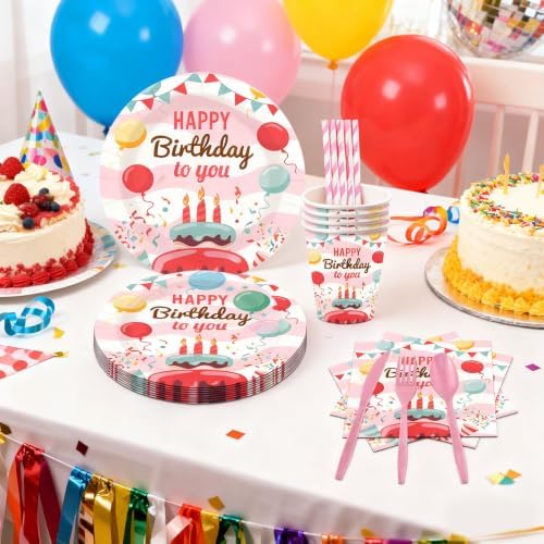65Pcs Blue happy birthday cake plate napkin, girl birthday party theme - Image 5