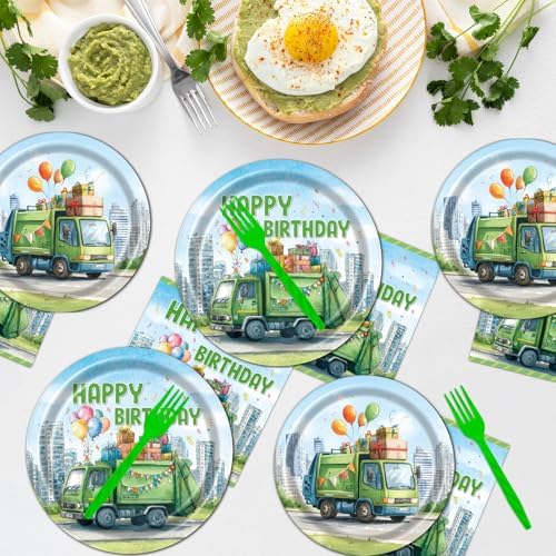 Trash Truck Birthday Party Decorations, 96PCS Garbage Truck Birthday Paper Plates and Napkins Tableware Decoration Cartoon Garbage Truck Forks Decor Baby Shower Supplies, Serve 24 - Image 5