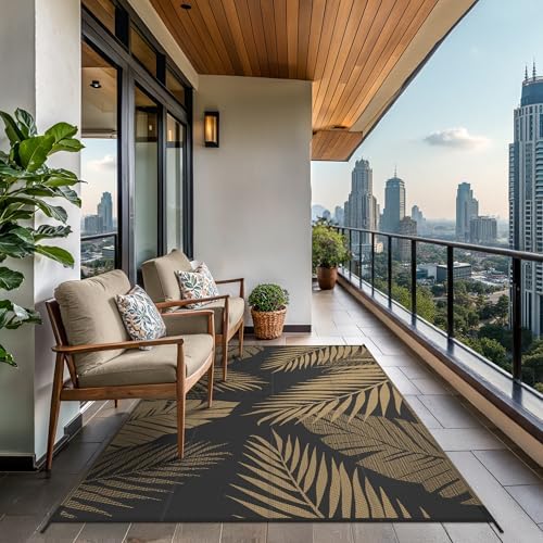GENIMO Outdoor Rug, Waterproof Plastic Rugs for Patio, 5'x8' Black Brown - Image 4