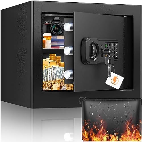 9.84"H Small Safe Box for Money | 1.2 cuft Security Safe with Fireproof Bag by GHJGAGE