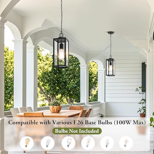 BesLowe 15” Large Outdoor Pendant Light, Modern Hanging Lantern, Black - Image 5