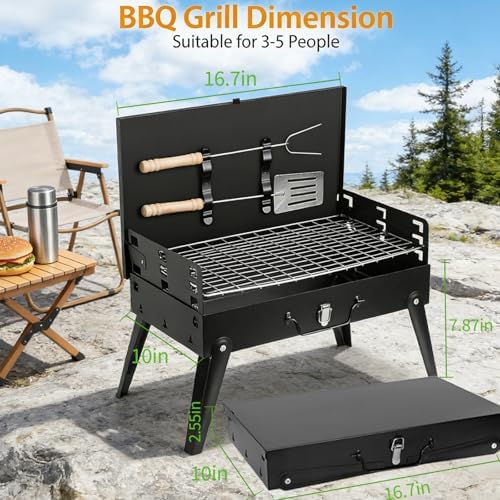 Mini Portable Charcoal Grill, Foldable Camping Mini Grill for Outdoor Cooking, Compact Design Barbecue Accessories with Barbecue Tools, Perfect for Beach, Backyard, Picnics - Image 2