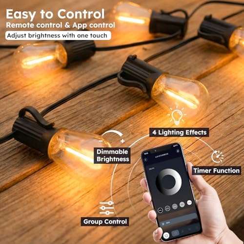 GvvooHome 200FT S11 LED Outdoor String Lights with App & Remote, Low-Voltage Patio Lights with Music Sync, 4 Lighting Modes, Dimmable, Waterproof LED Outdoor Lights for Backyard, Porch, Deck, Garden - Image 2