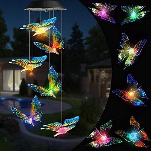 Toodour Solar Wind Chime, Color Changing Wind Chimes Butterfly Gift for Mom by Toodour