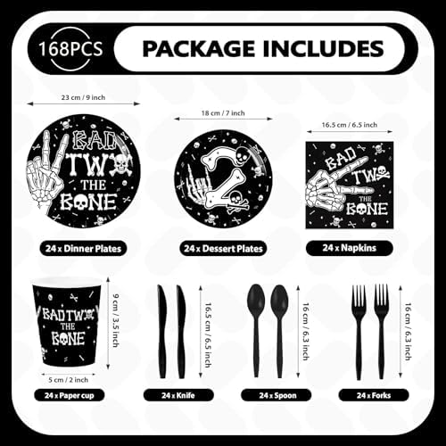 168Pcs Bad Two The Bone Birthday Party Supplies for Halloween Serves 24 - Image 4