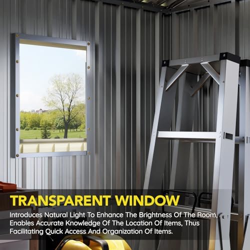10 x 8 FT Storage Shed with Floor Frame for Backyard, Brown - Image 6