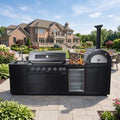 109" Black Outdoor Kitchen Island 6-Burner Propane Grill Pizza Oven Fridge by Dvasovio