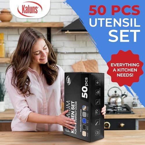 Kaluns 50 PCS Silicone Kitchen Utensils Set Complete Kitchen Set - 800°F Heat Resistant Non-Stick Premium Silicone Cooking Utensils W Wooden Handles - Can Opener, Masher, Turner, Silicone Spatula Set - Image 4
