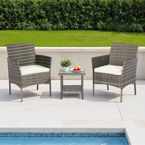 FDW 3-Piece Patio Furniture Set | Gray & Khaki | Outdoor Wicker Furniture - Image 2