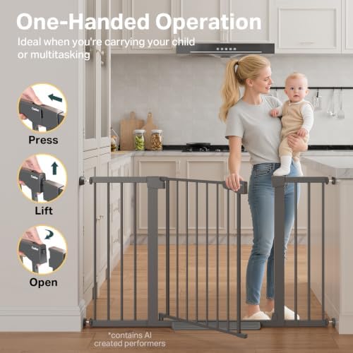 Cumbor 30-51.5 in Extra Wide Baby Gate for Stairs, Dog Gate, Cool Gray - Image 6