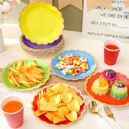 48 Pcs Rainbow Paper Plates 9 Inch Colorful Scalloped Paper Disposable Dinner Dessert Plates for Birthday Wedding Bridal Party Supplies, 6 Colors - Image 6