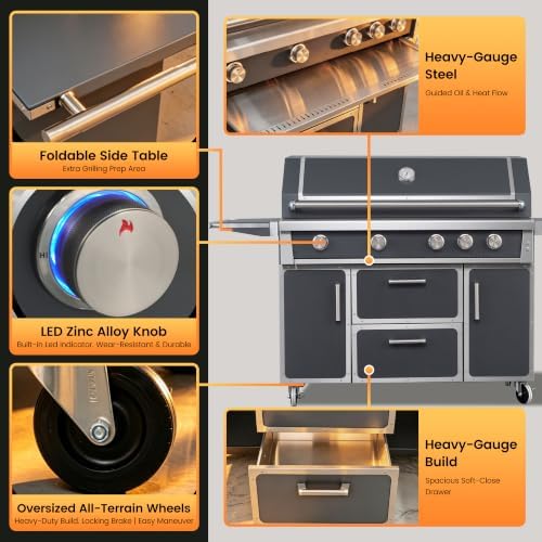 49" Stainless Steel Grey Grill, 4 Burners & Infrared Burner, Natural Gas - Image 6