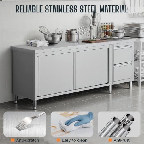 SPECRAFT 84x23x33 Inch Stainless Steel Prep Table Cabinet - Image 4